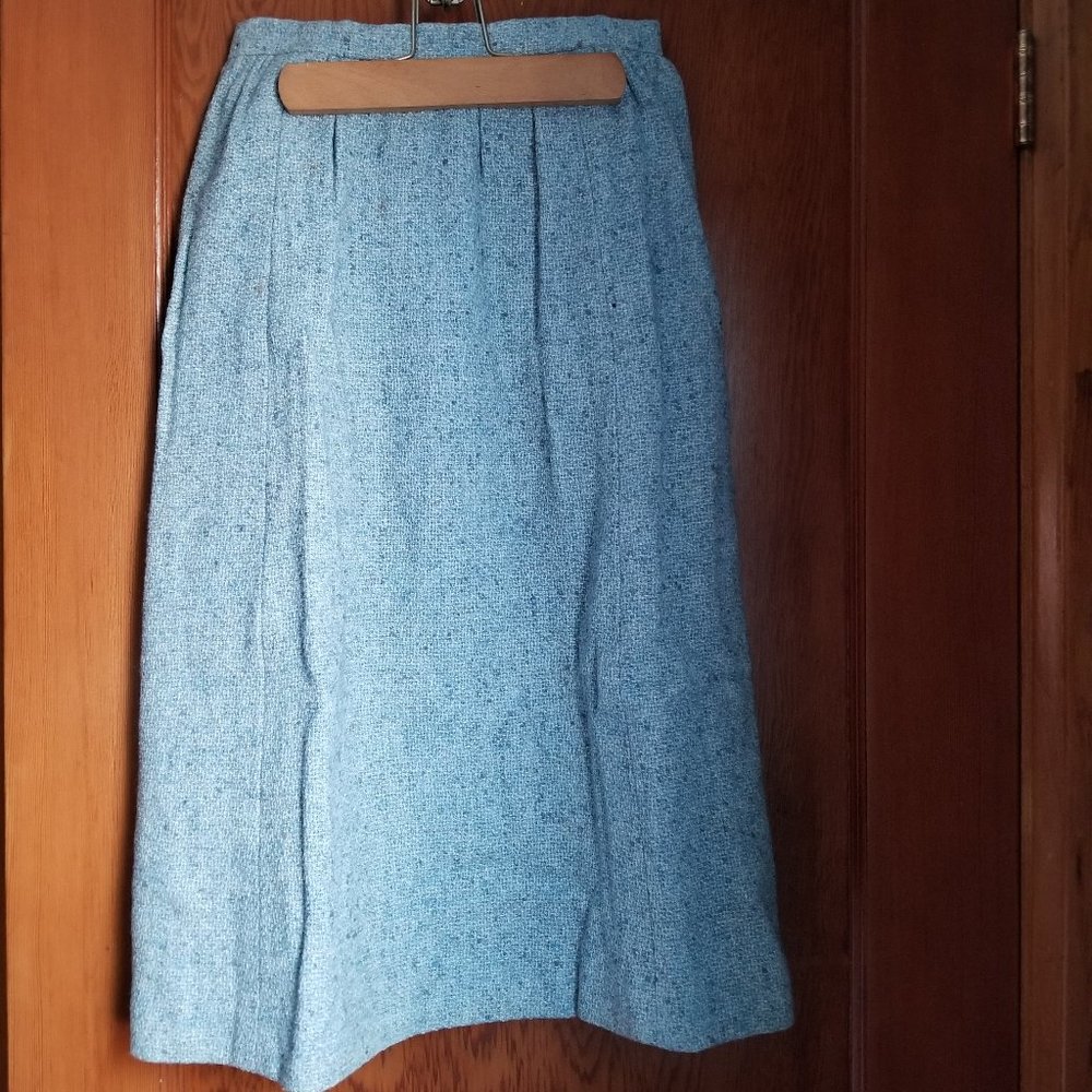 Unique, vintage 80s, lined, A-line skirt, gathered waist, S, pale blue, handmade